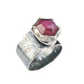 Hexagonal Pink Silk Sapphire Textured Sterling Ring