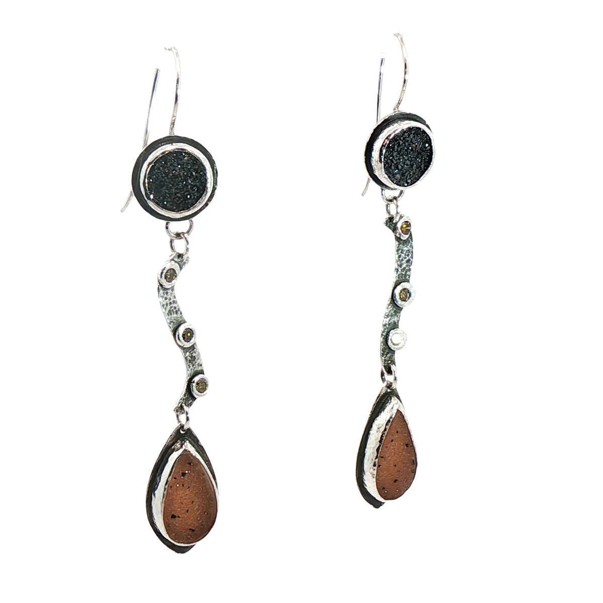 Geometric Druzy and Diamond Earrings