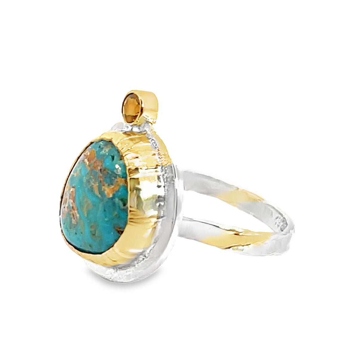 Stunning Carico Lake Turquoise/Fire Citrine/Mixed Metal Ring