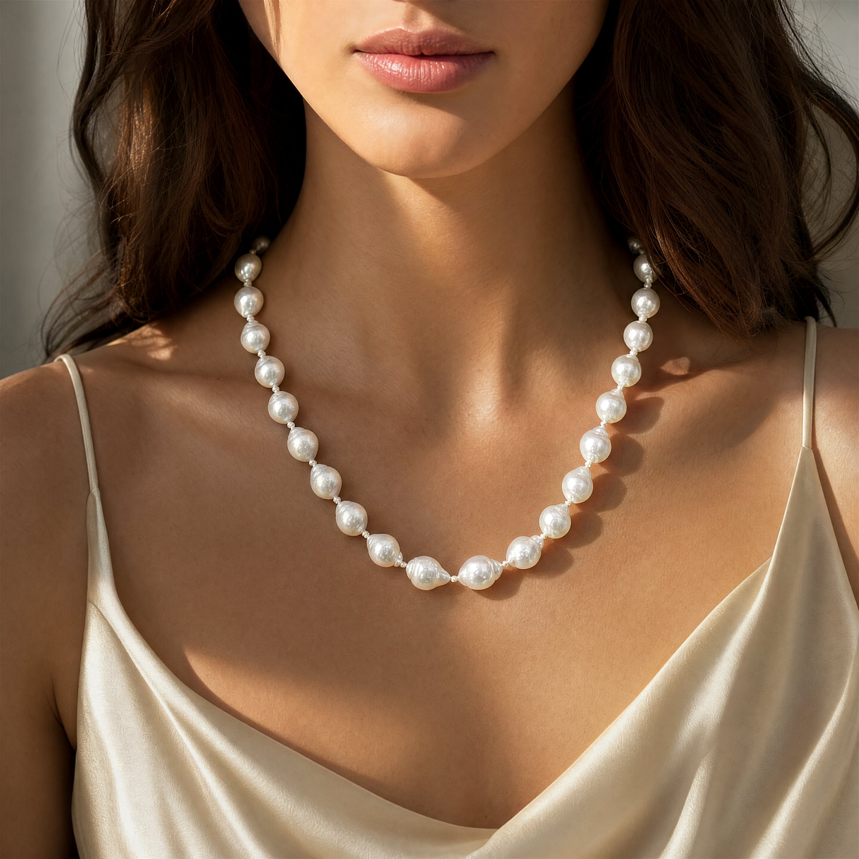 Luminous Baroque White South Sea Pearl Strand