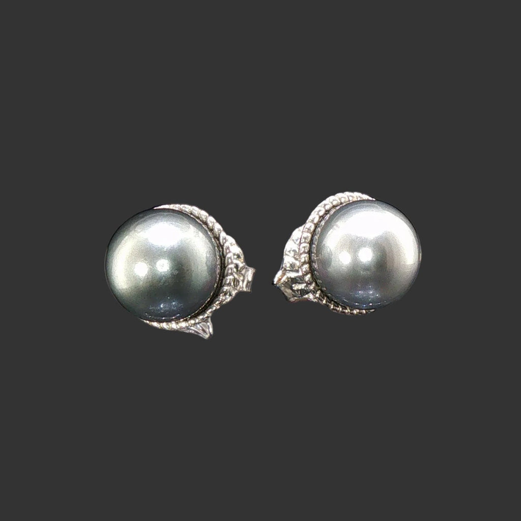 Fancy Silver Tahitian Pearl Stud Earrings