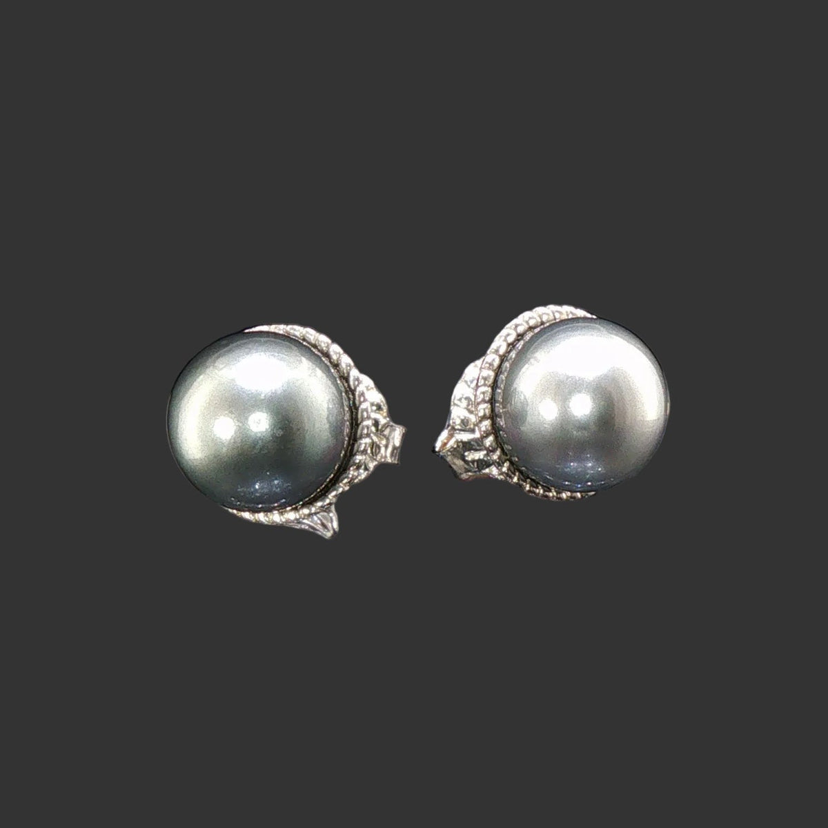 Fancy Silver Tahitian Pearl Stud Earrings