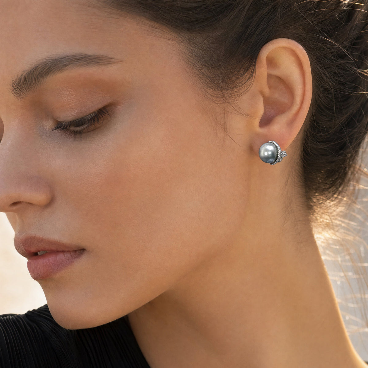 Fancy Silver Tahitian Pearl Stud Earrings
