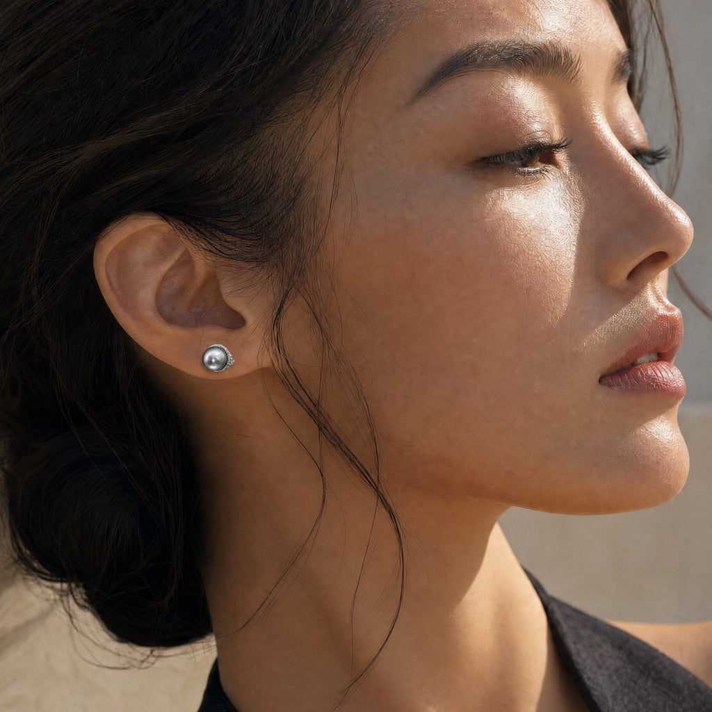 Fancy Silver Tahitian Pearl Stud Earrings