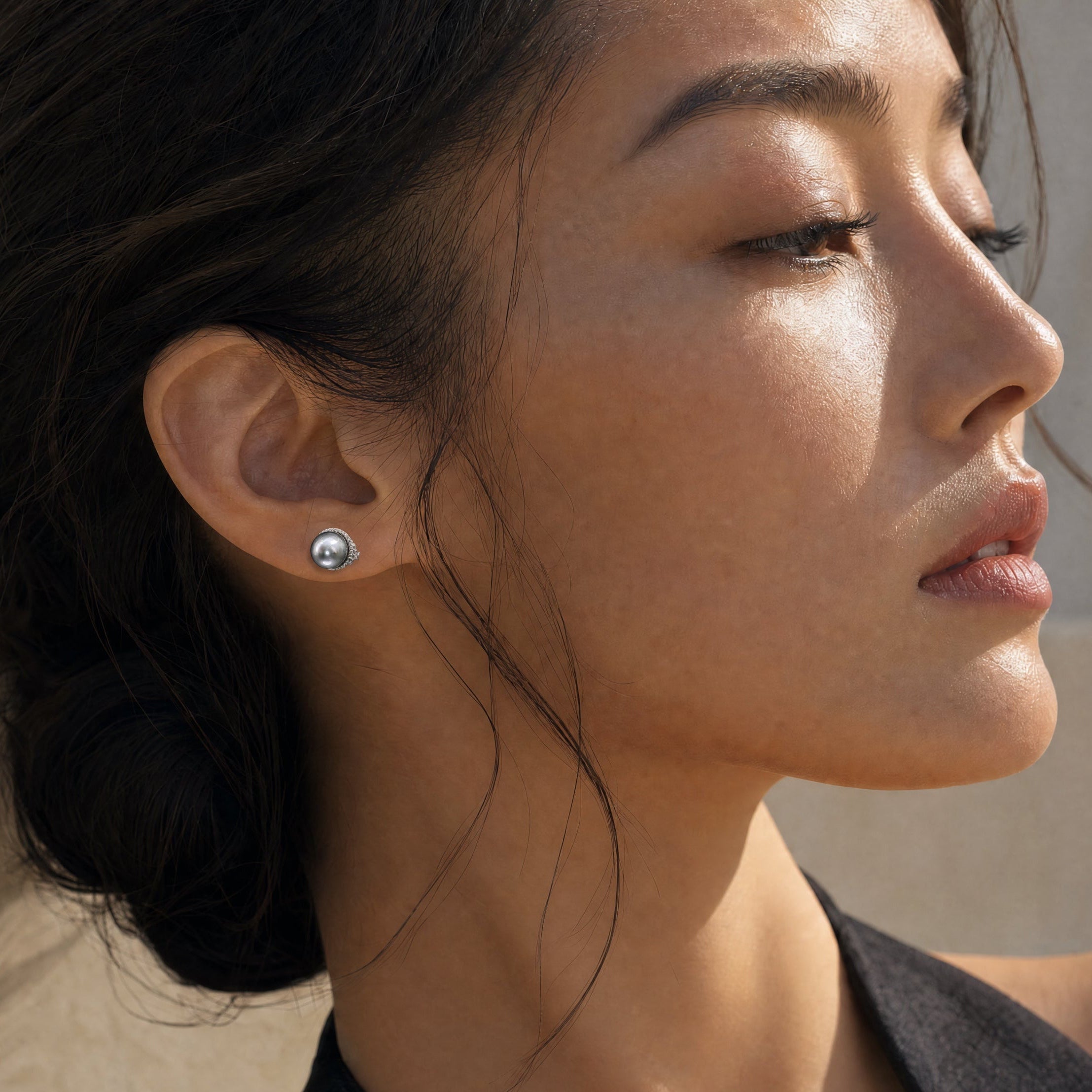 Fancy Silver Tahitian Pearl Stud Earrings
