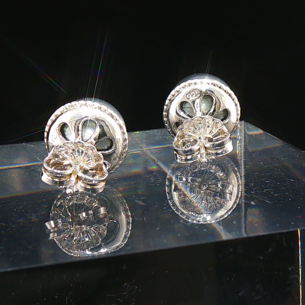 Fancy Silver Tahitian Pearl Stud Earrings