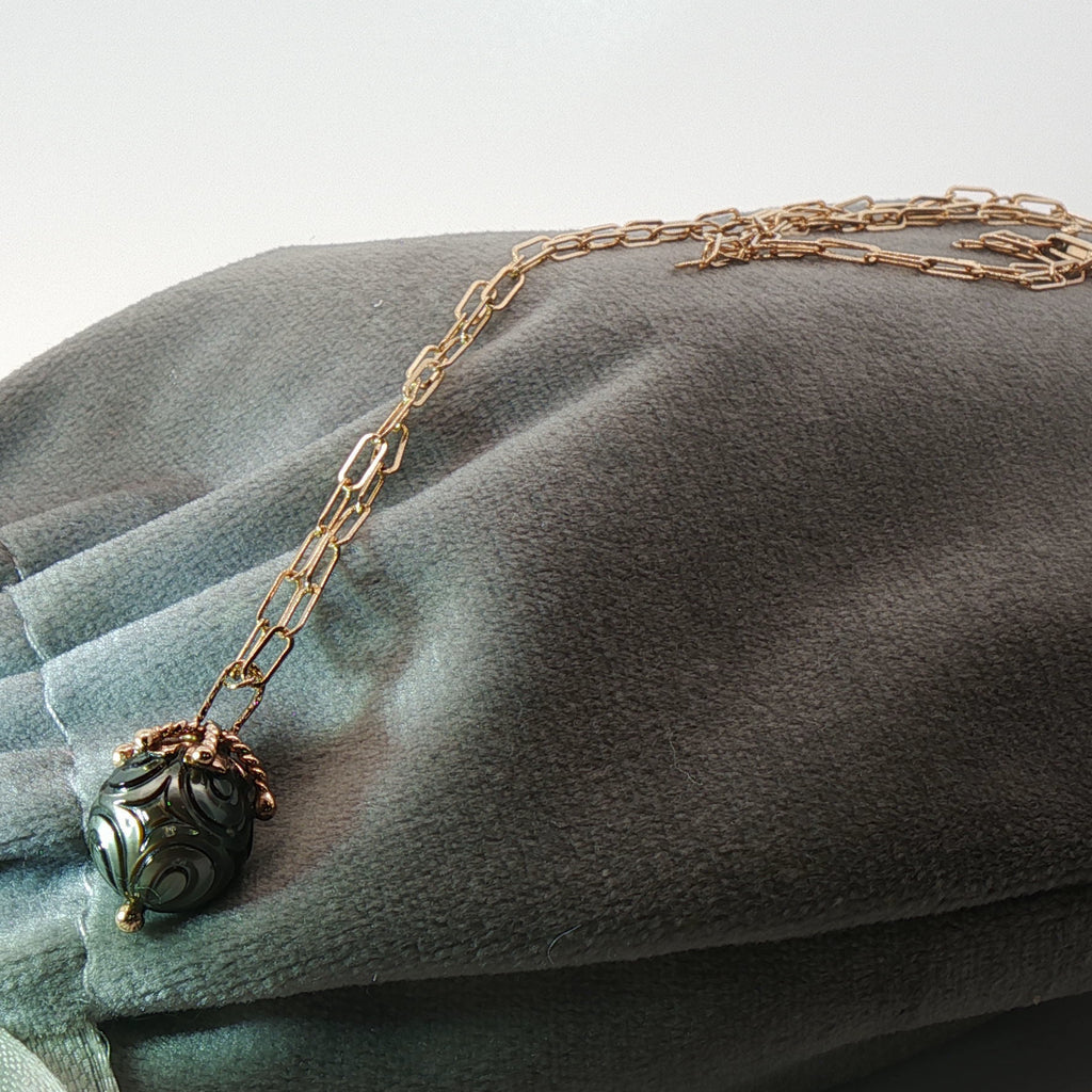 Midnight Magic Carved Tahitian Pearl Pendant in 14K Gold