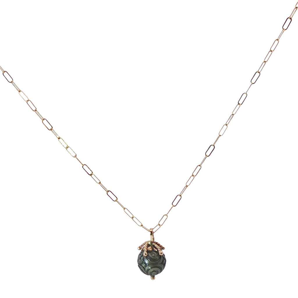 Midnight Magic Carved Tahitian Pearl Pendant in 14K Gold
