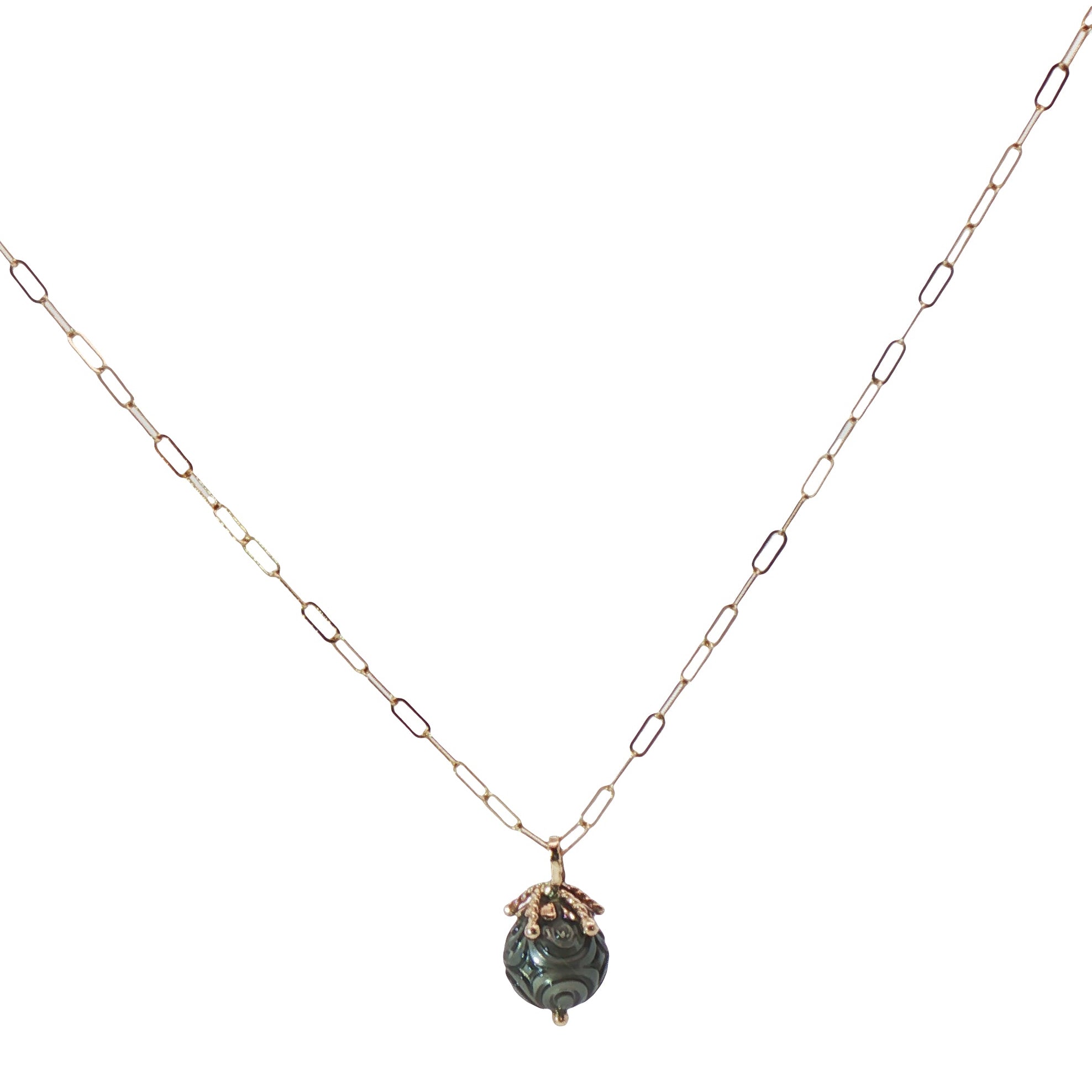 Midnight Magic Carved Tahitian Pearl Pendant in 14K Gold