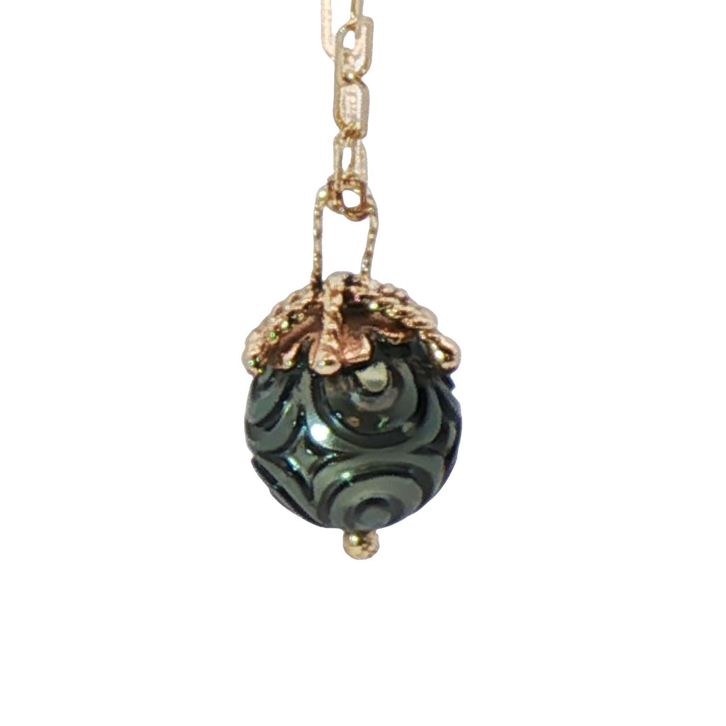 Midnight Magic Carved Tahitian Pearl Pendant in 14K Gold