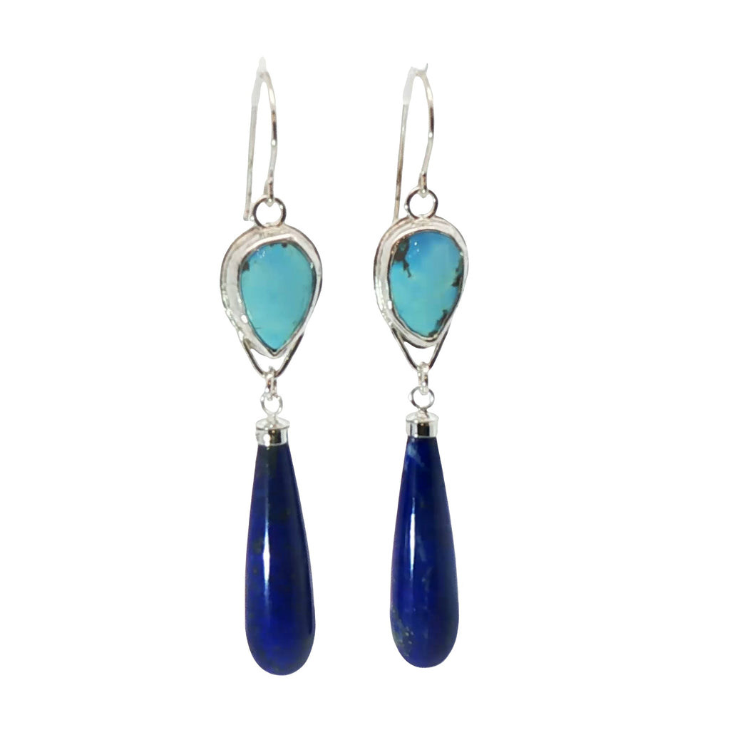 Sterling Silver Lapis & Golden Hills Turquoise Teardrop Dangles