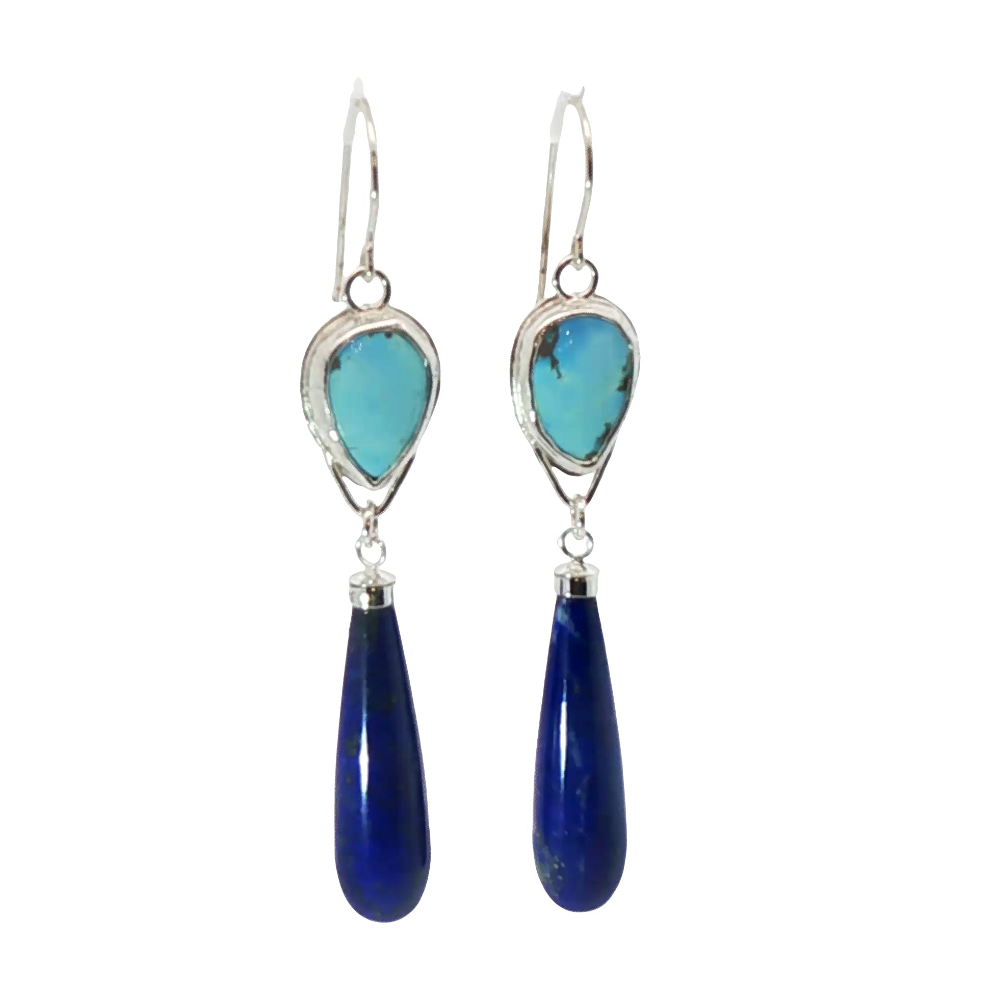 Sterling Silver Lapis & Golden Hills Turquoise Teardrop Dangles