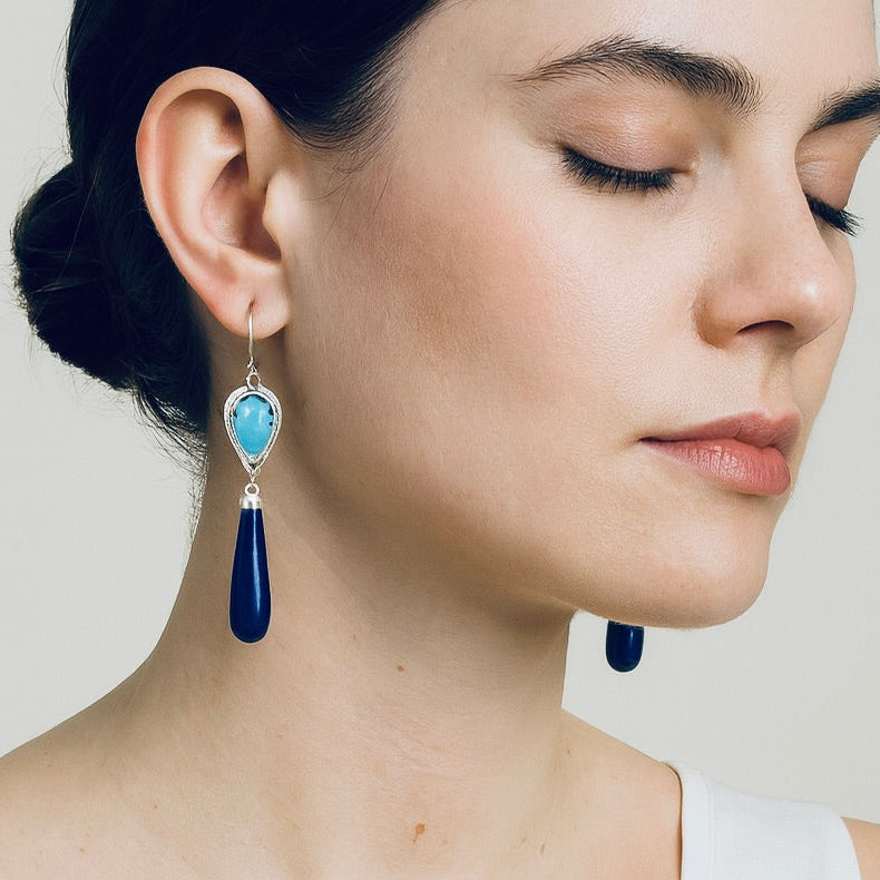 Sterling Silver Lapis & Golden Hills Turquoise Teardrop Dangles
