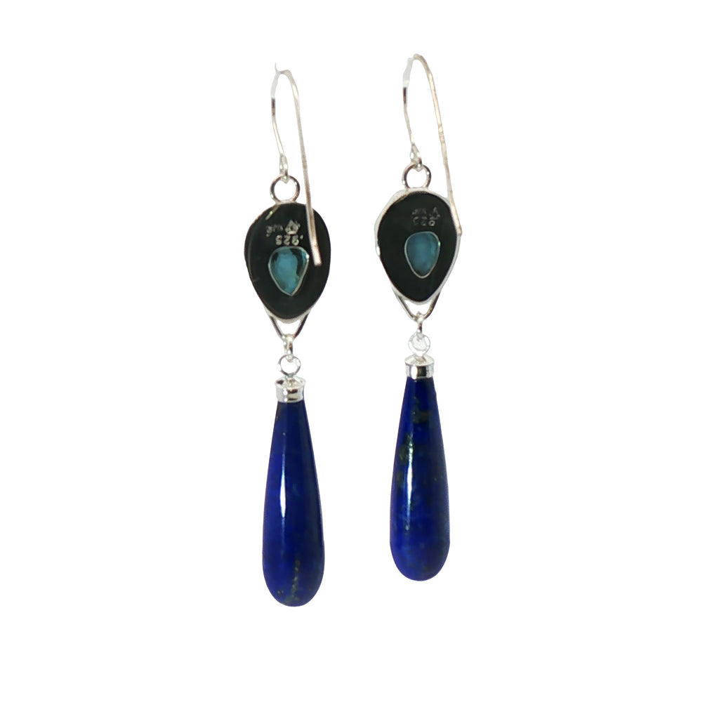 Sterling Silver Lapis & Golden Hills Turquoise Teardrop Dangles
