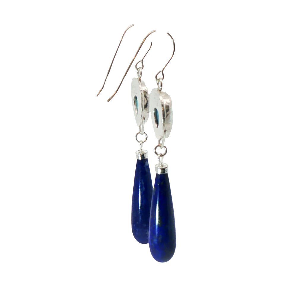 Sterling Silver Lapis & Golden Hills Turquoise Teardrop Dangles