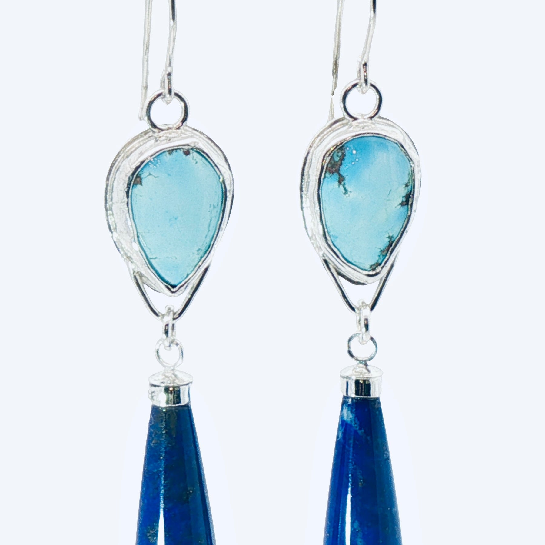 Sterling Silver Lapis & Golden Hills Turquoise Teardrop Dangles
