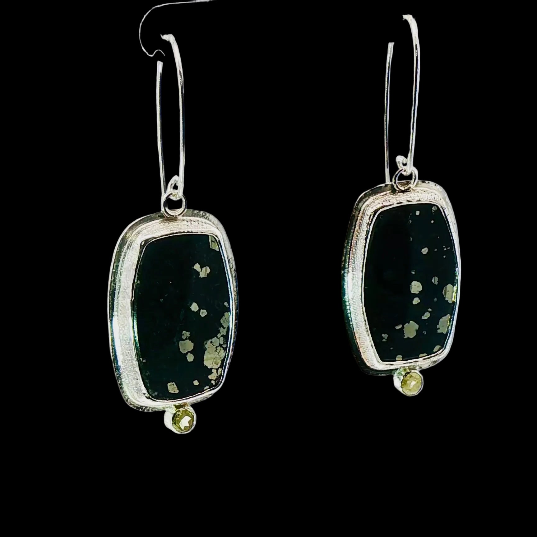 Mysterious Pyrite Slate & Diamond Dangle Earrings