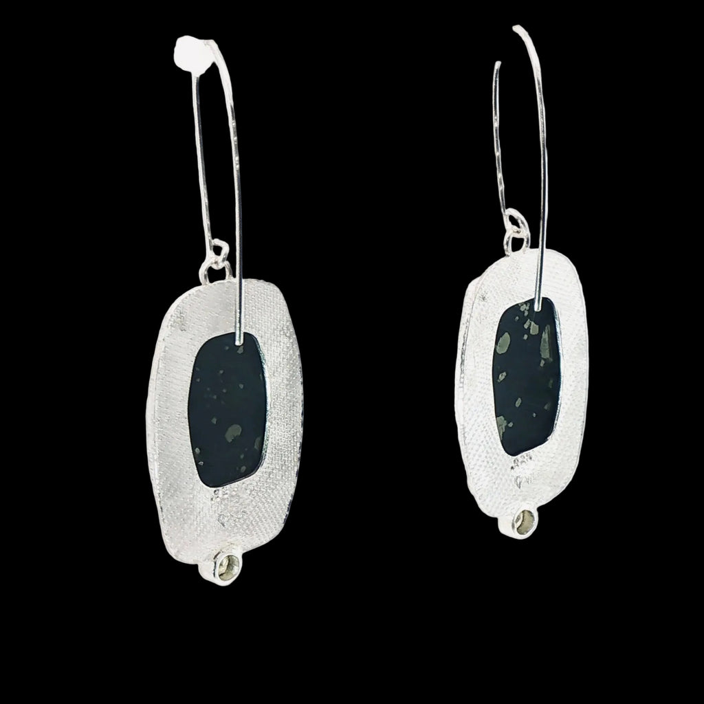 Mysterious Pyrite Slate & Diamond Dangle Earrings