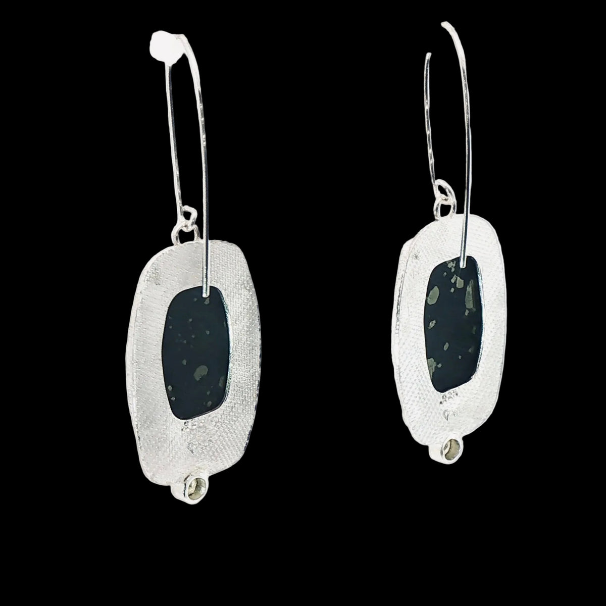 Mysterious Pyrite Slate & Diamond Dangle Earrings
