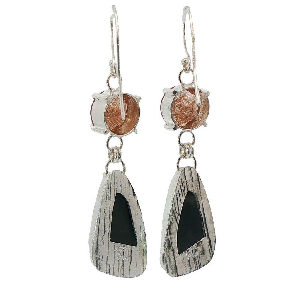 Midnight Luminescence:  Rutilated Quartz/Black Jade Dangle Earrings