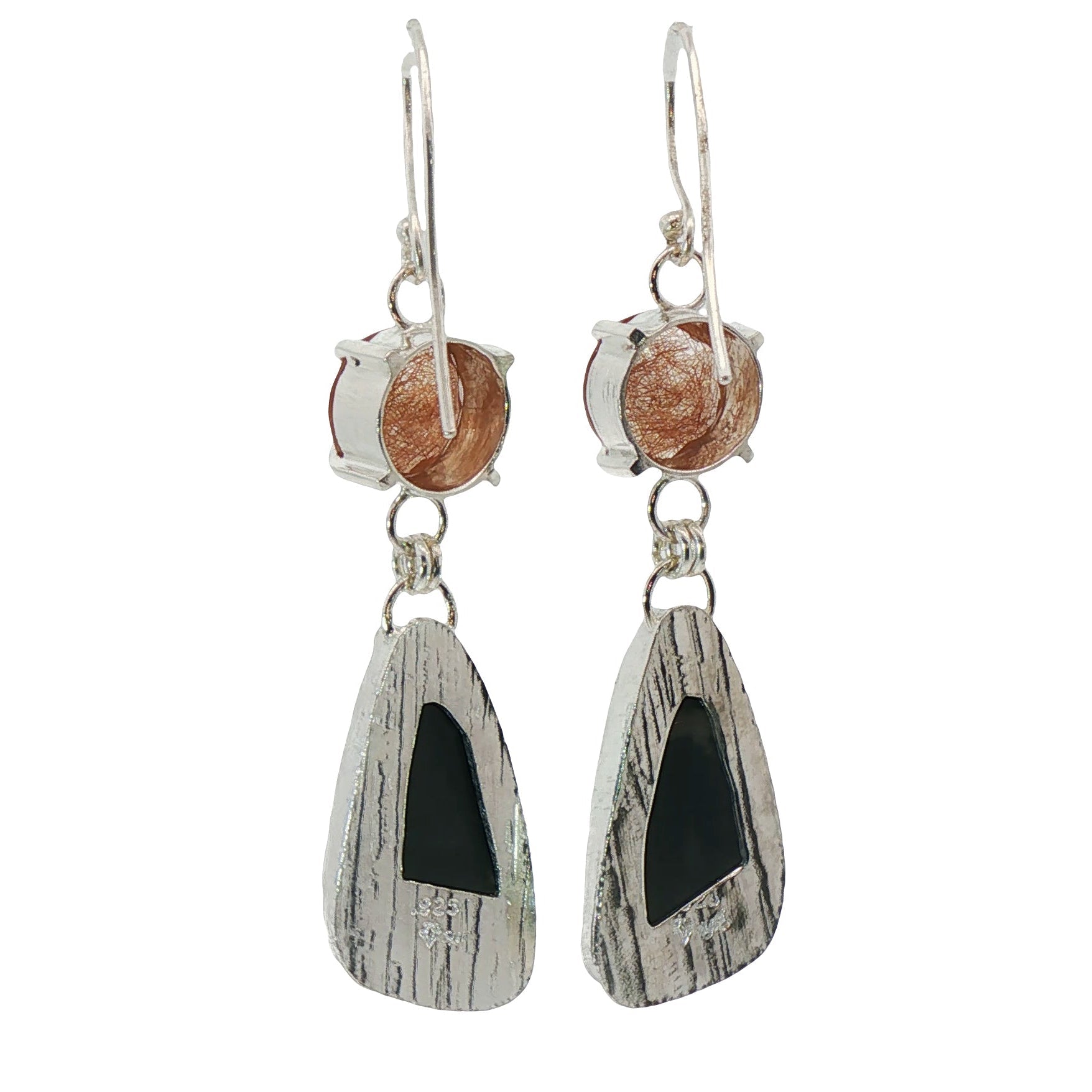 Midnight Luminescence:  Rutilated Quartz/Black Jade Dangle Earrings