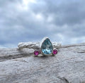 Petite Light Blue Zircon and Ruby Ring in Sterling Silver