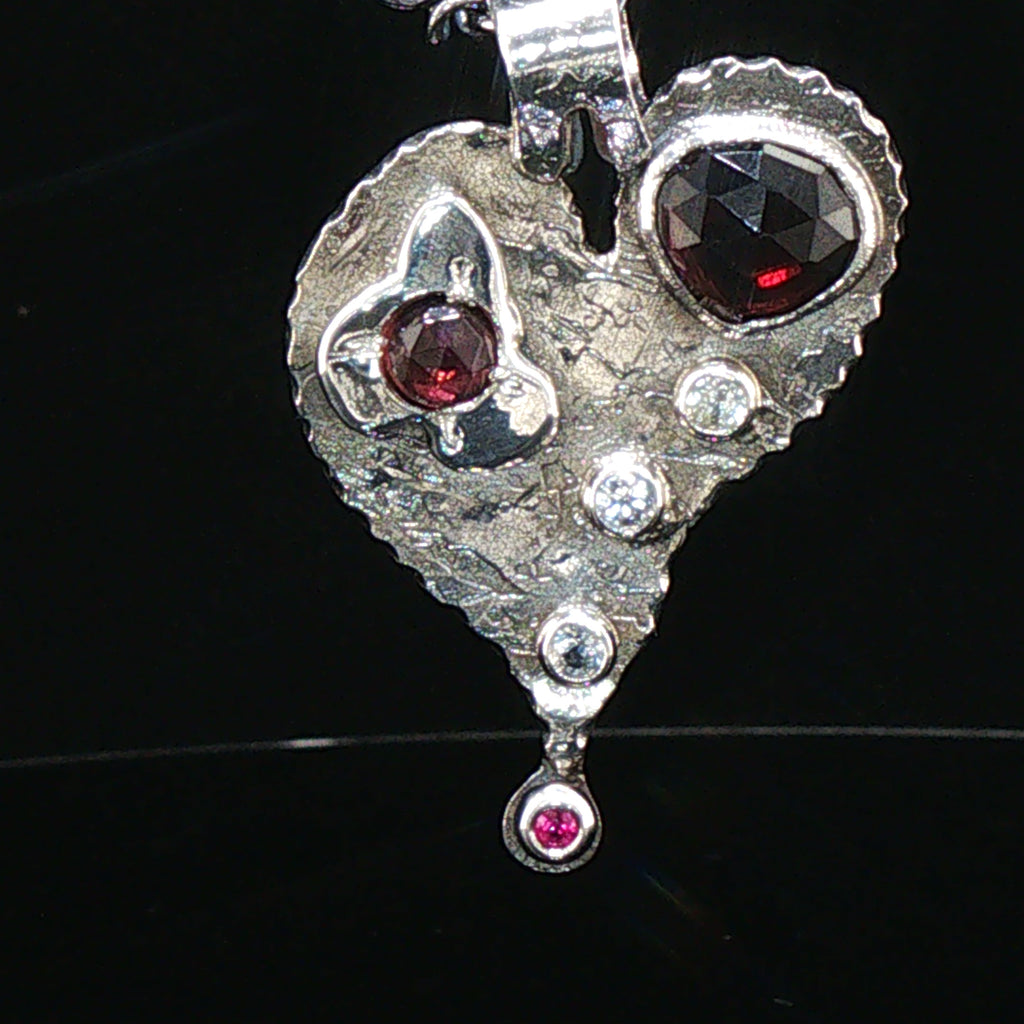 Multi-Gemstone Whimsical Hearts Pendant Necklace