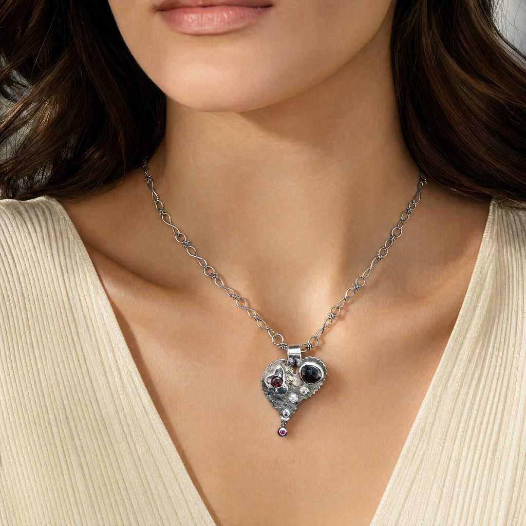 Multi-Gemstone Whimsical Hearts Pendant Necklace