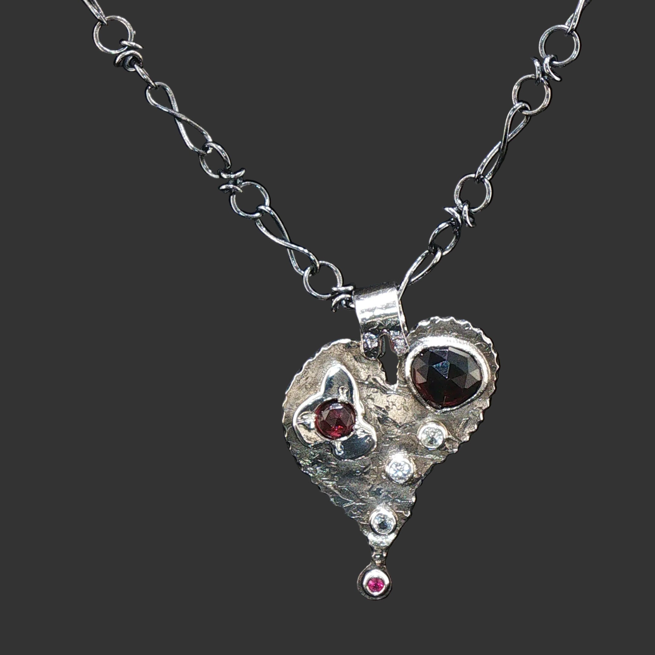 Multi-Gemstone Whimsical Hearts Pendant Necklace