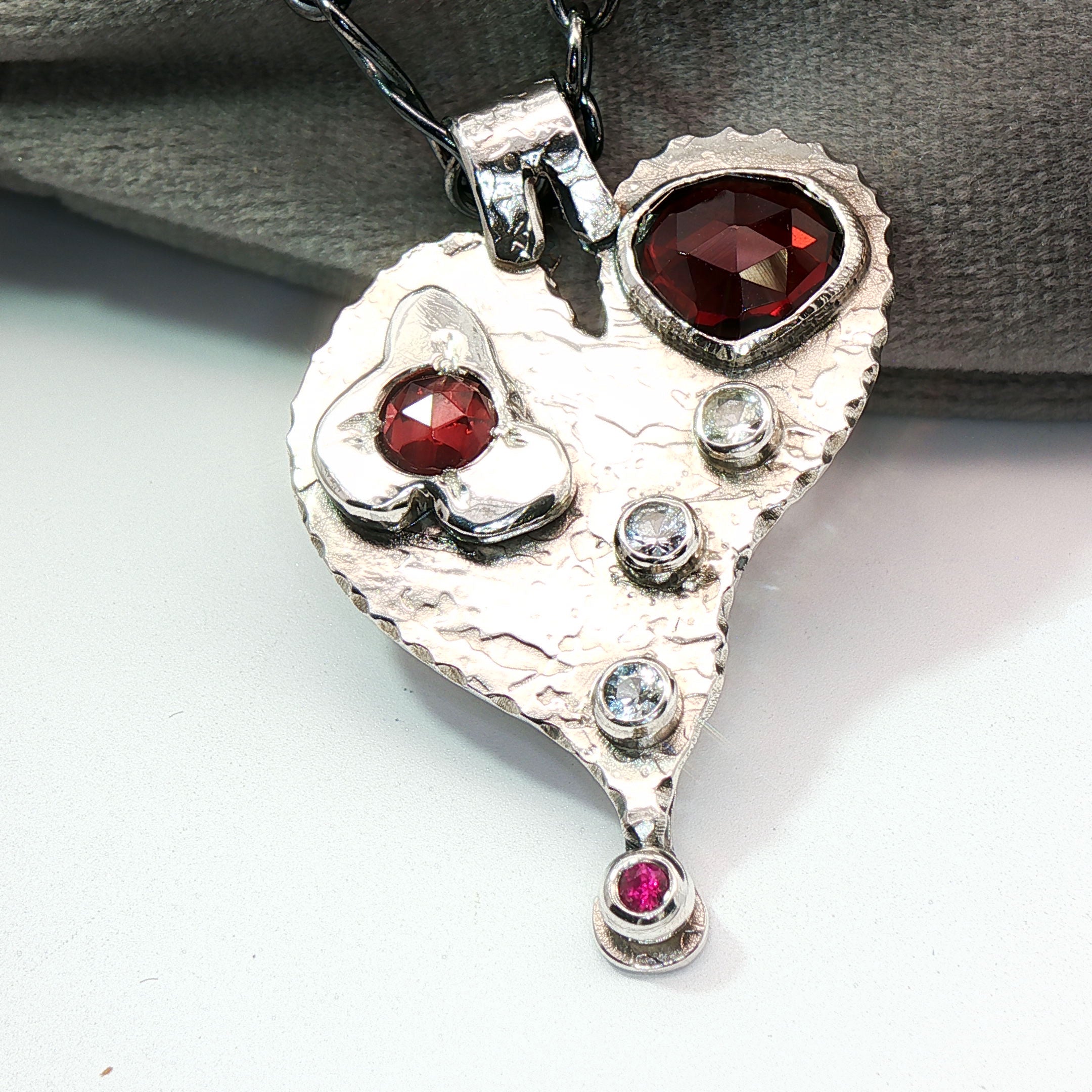 Multi-Gemstone Whimsical Hearts Pendant Necklace
