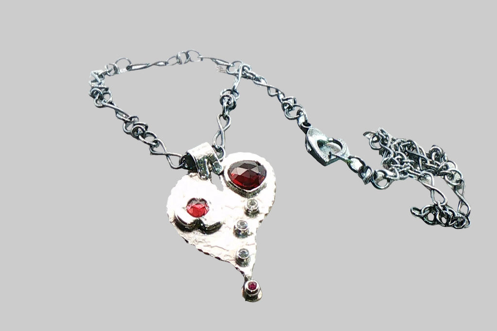 Multi-Gemstone Whimsical Hearts Pendant Necklace