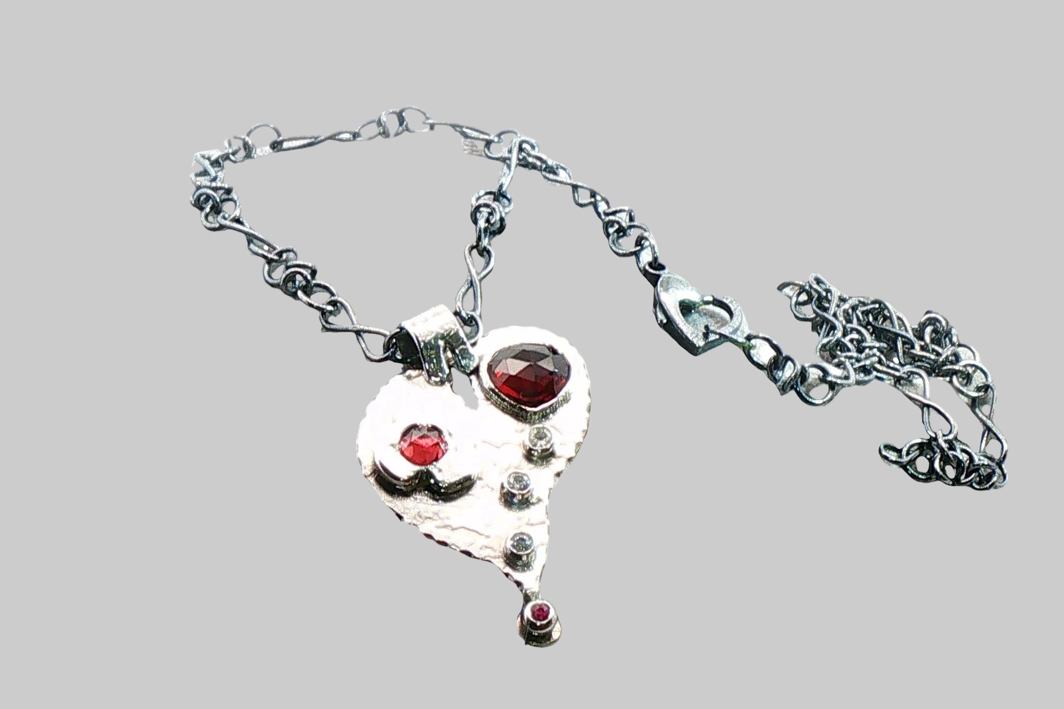 Multi-Gemstone Whimsical Hearts Pendant Necklace