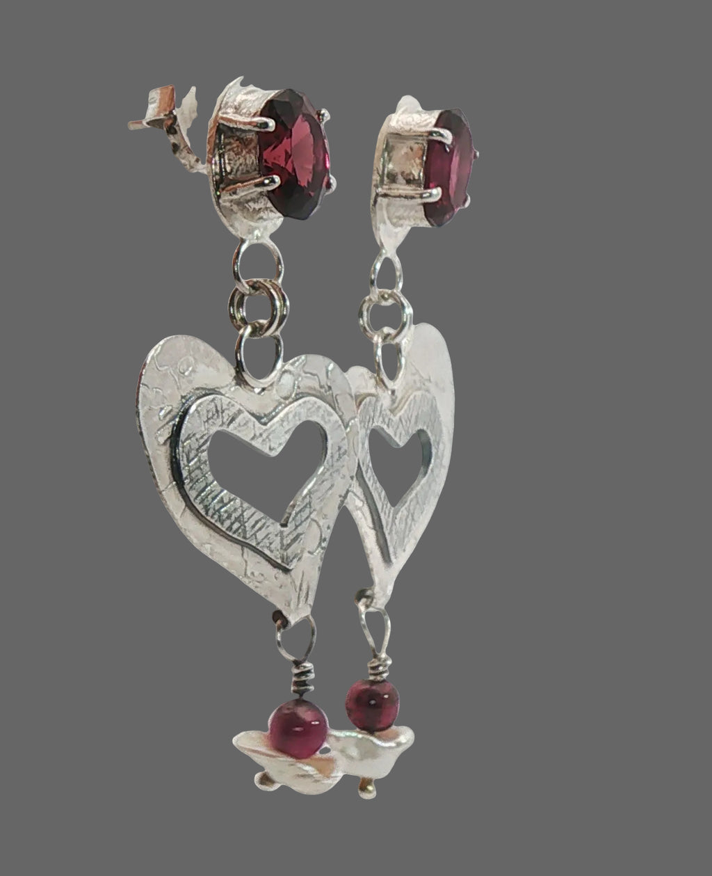 Garnet Whimsical Heart Earring Dangles