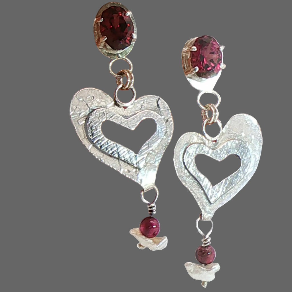Garnet Whimsical Heart Earring Dangles