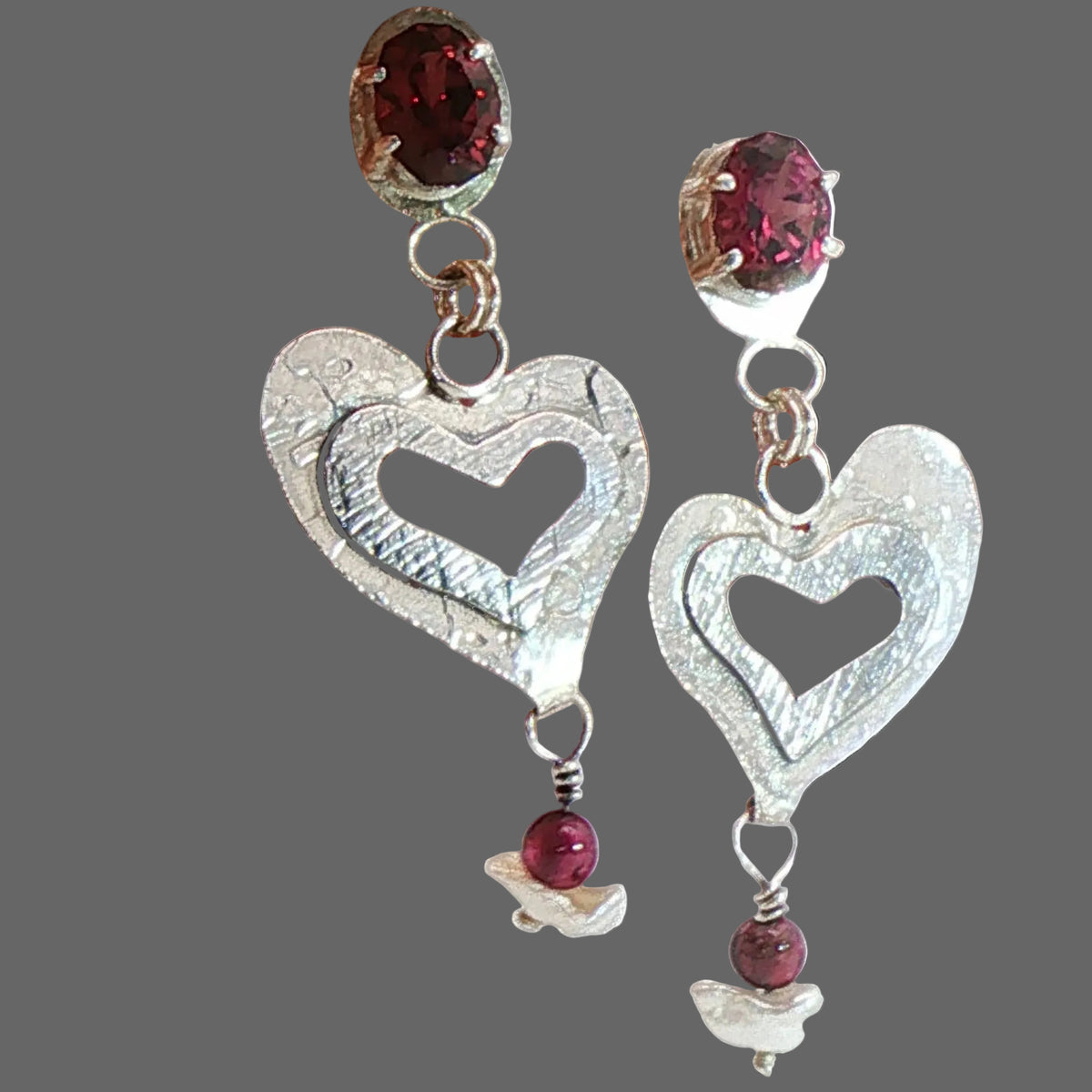 Garnet Whimsical Heart Earring Dangles