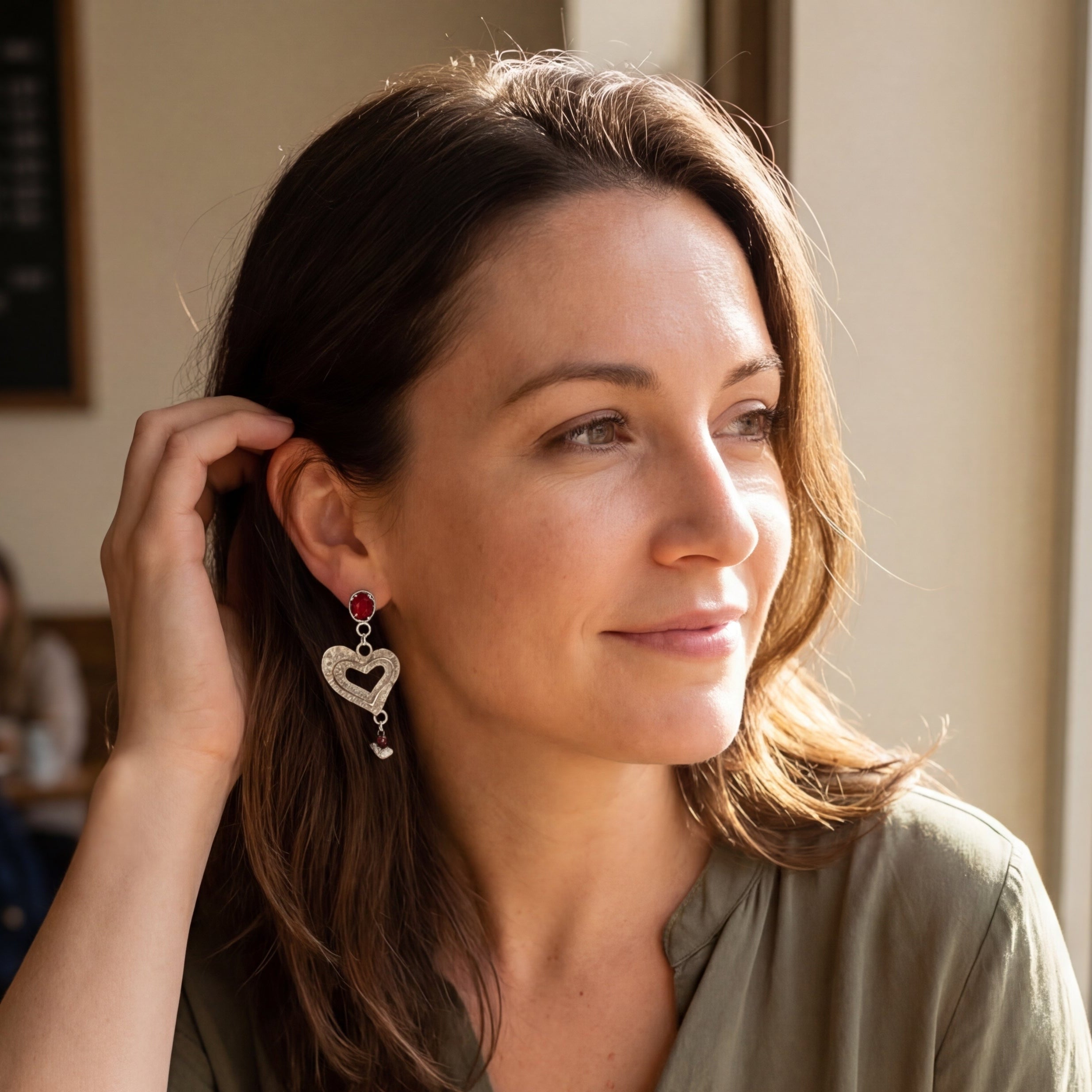 Garnet Whimsical Heart Earring Dangles
