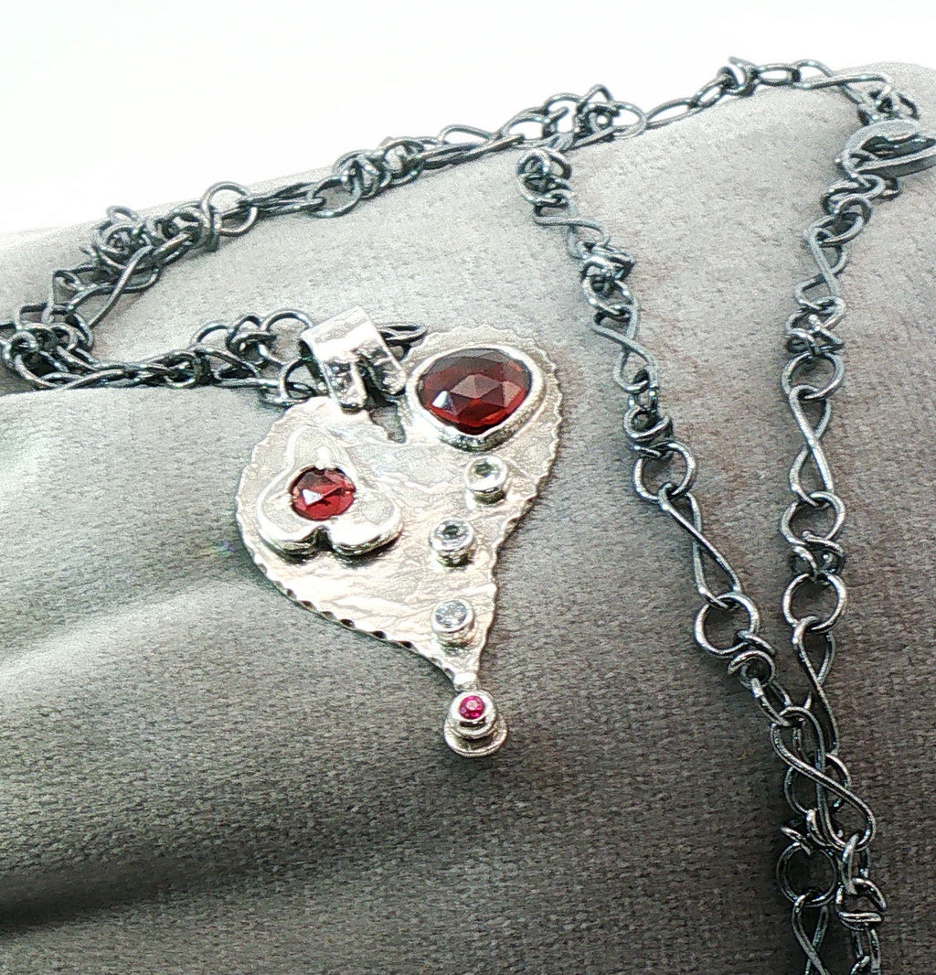 Multi-Gemstone Whimsical Hearts Pendant Necklace