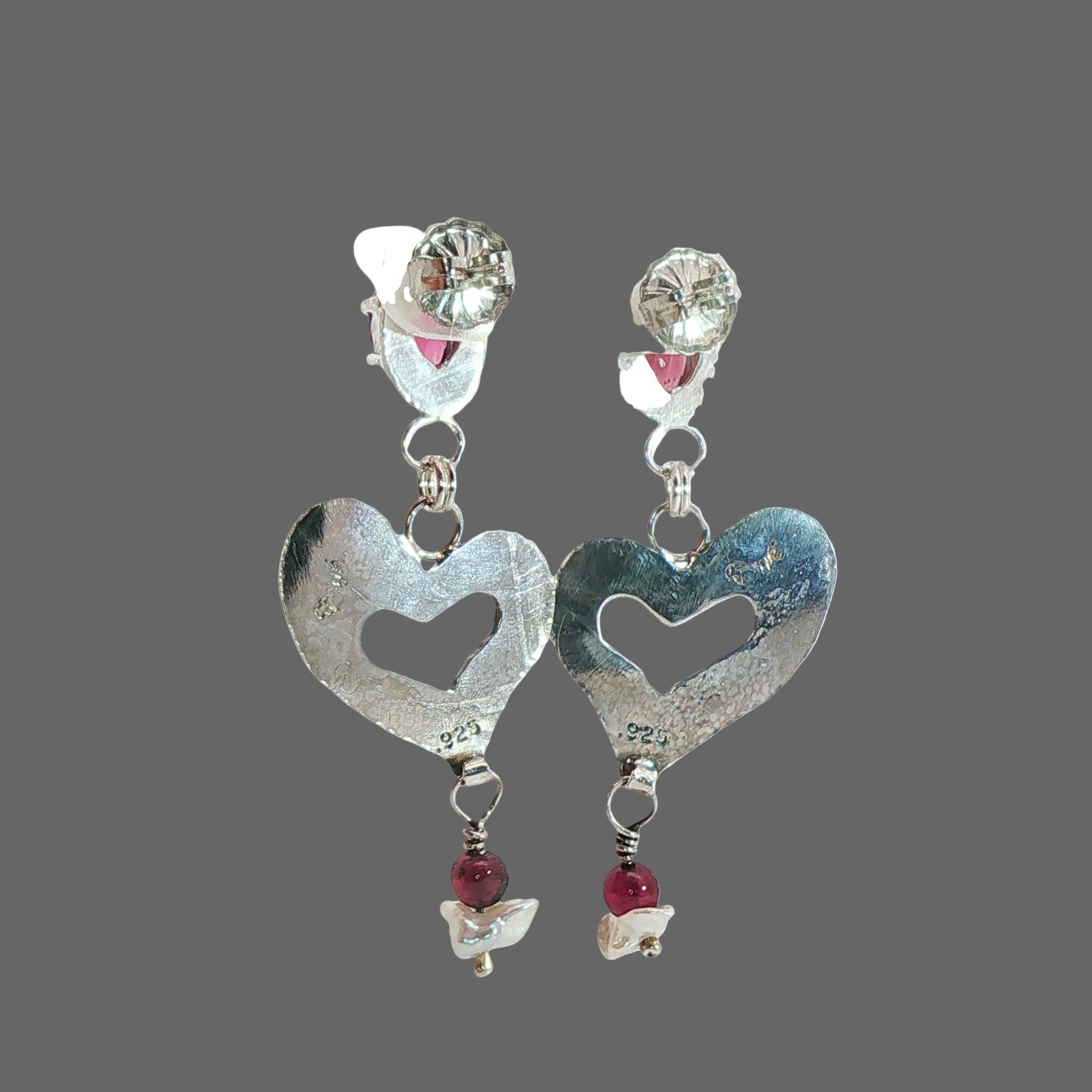 Garnet Whimsical Heart Earring Dangles
