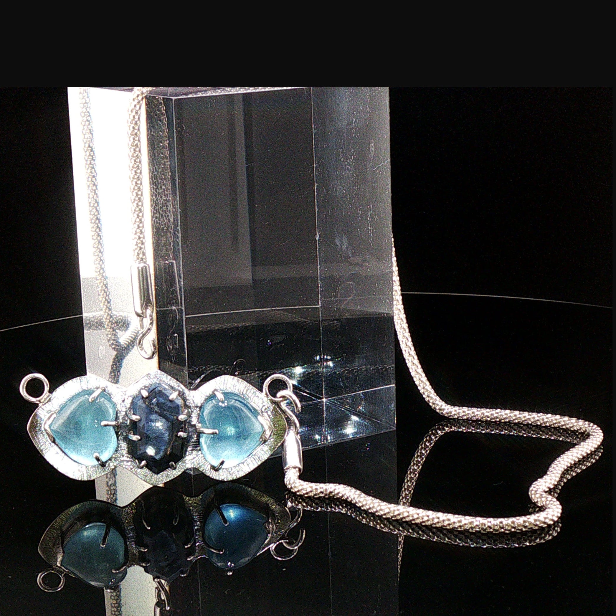 Hugging Hearts Aquamarine/Pietersite Pendant Necklace