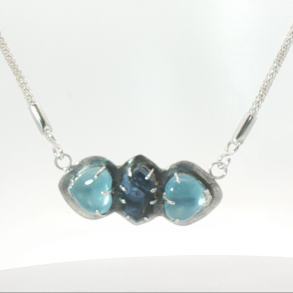 Hugging Hearts Aquamarine/Pietersite Pendant Necklace