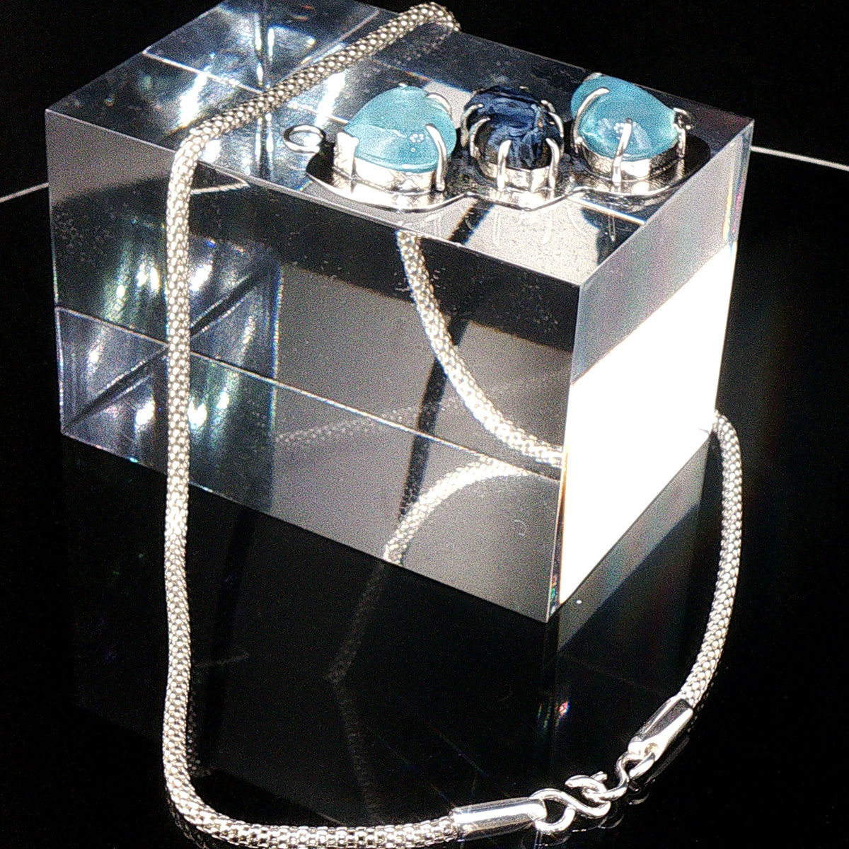 Hugging Hearts Aquamarine/Pietersite Pendant Necklace