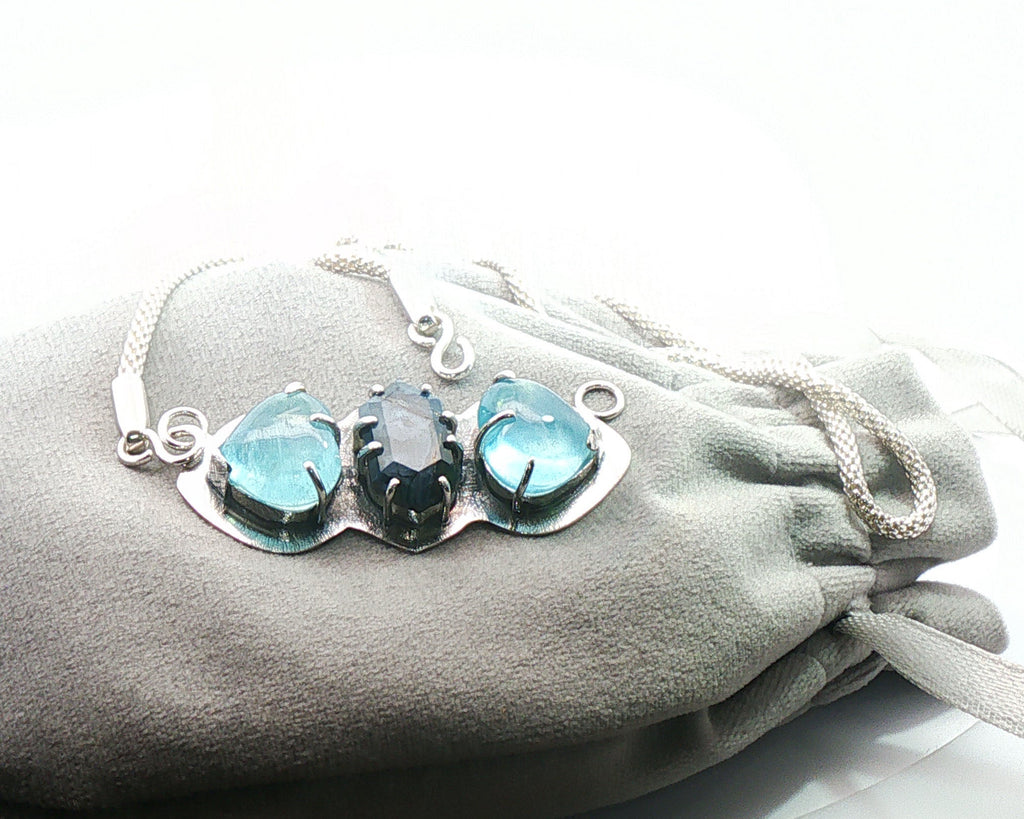 Hugging Hearts Aquamarine/Pietersite Pendant Necklace