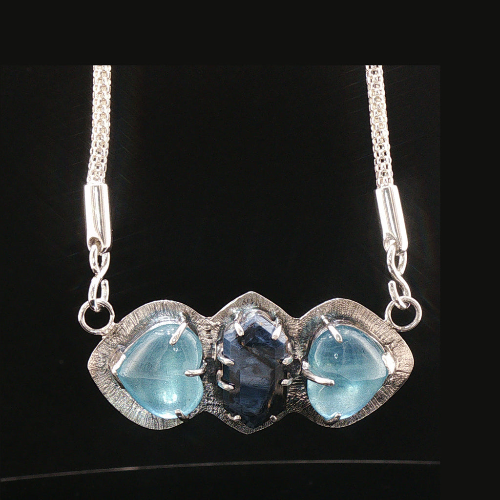 Hugging Hearts Aquamarine/Pietersite Pendant Necklace