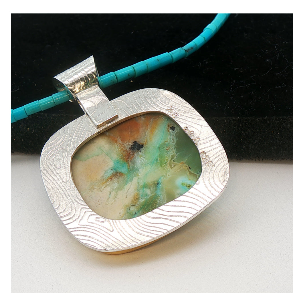 Sleeping Beauty Turquoise Beads and Opal Wood Gold/Silver Pendant