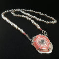 Akoya Pearls with Rhodochrosite Stalactite /Black Diamond Pendant