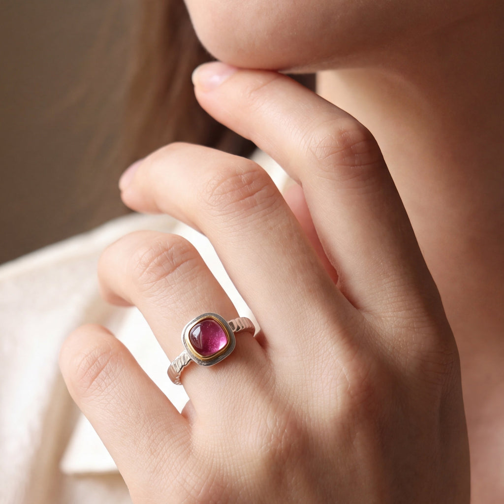 Umba Garnet Mixed Metal Stacking Ring