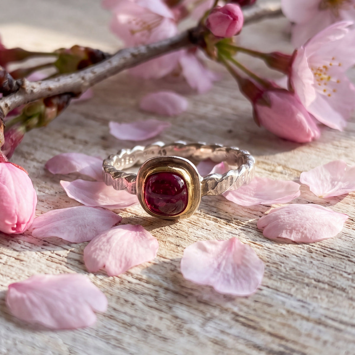 Umba Garnet Mixed Metal Stacking Ring