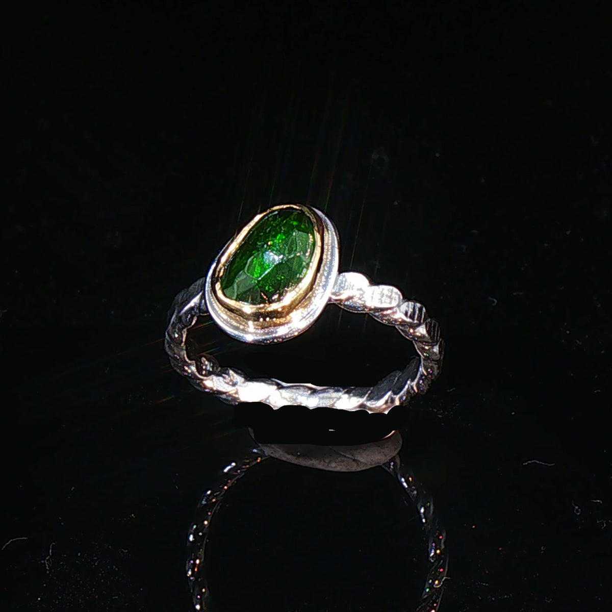 Brilliant Green Diopside Mixed Metal Solitaire Stacking Ring
