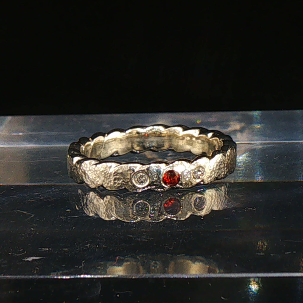 Ruby & Diamond Sterling Silver Band Ring