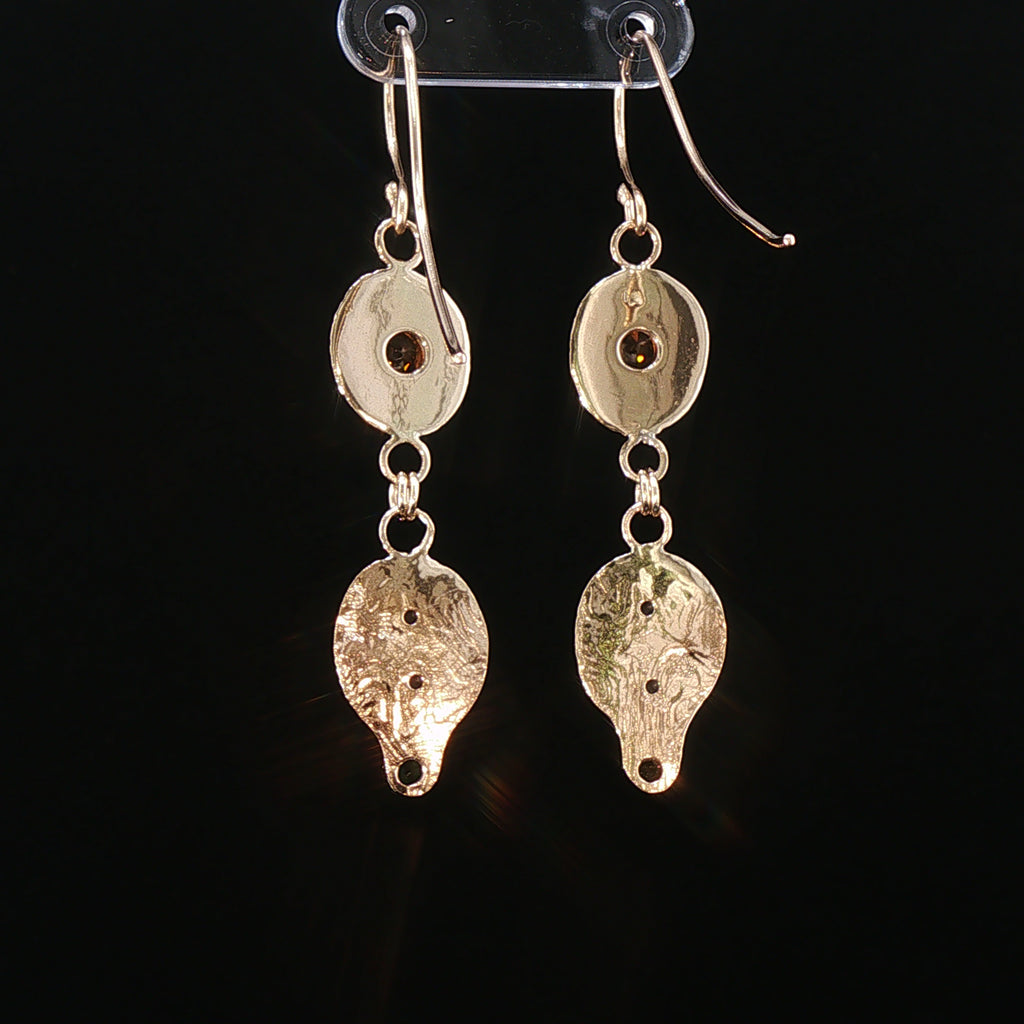 Handmade 14KGold Canadian Ammolite Drop Earrings with Golden Zircon and Tsavorite